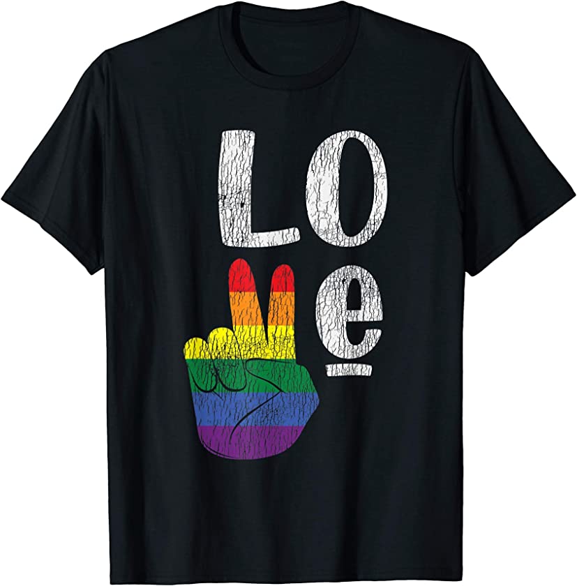 Vintage Love Win Rainbow Peace Sign Pride Lesbian Gay LGBTQ T-Shirt