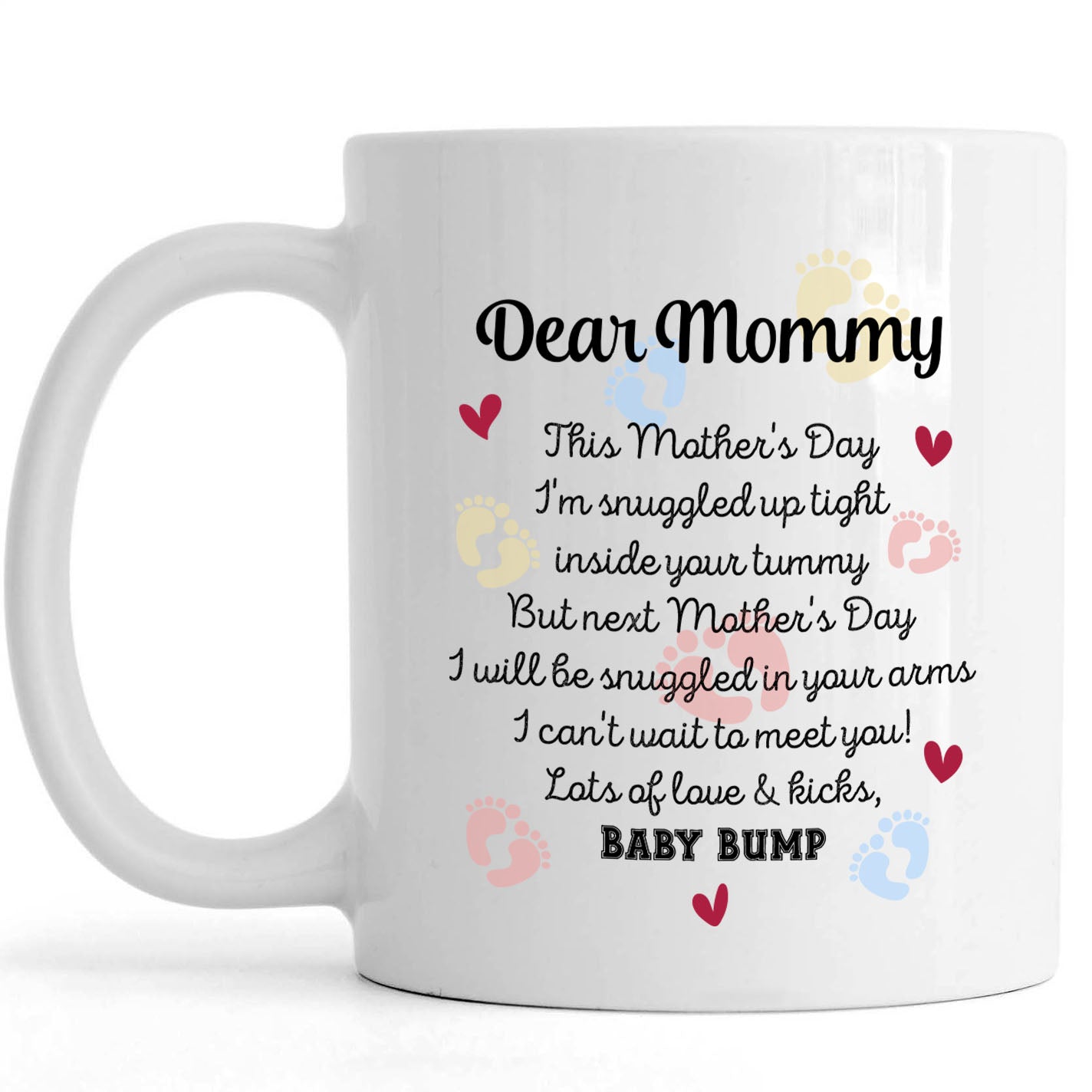 1St Mother’S Day Mug Cute Baby Footprints Bump, Mom To Be Mug First Mother’S Day Gift, Expecting Mother| N2496