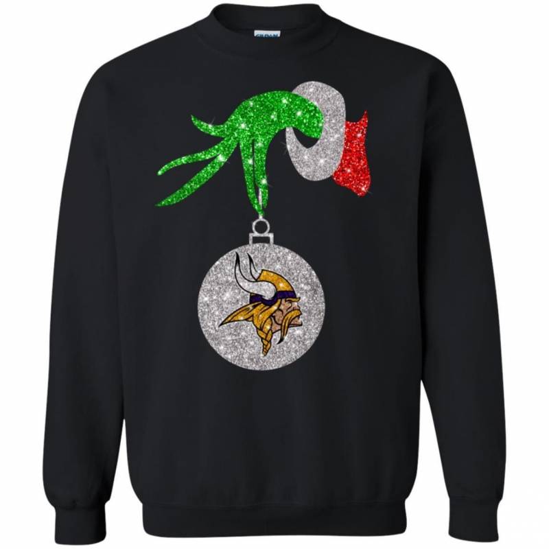 Minnesota Vikings Glitter Grinch Monogram Ornament Christmas Gift Sweatshirt