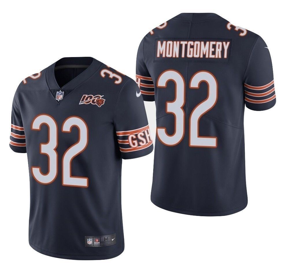 Mens Chicago Bears 32 David Montgomery 100Th Season Limited Jersey Navy