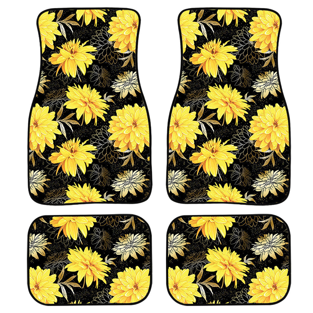 Gold And Yellow Floral Print Front And Back Car Floor Mats, Front Car Mat