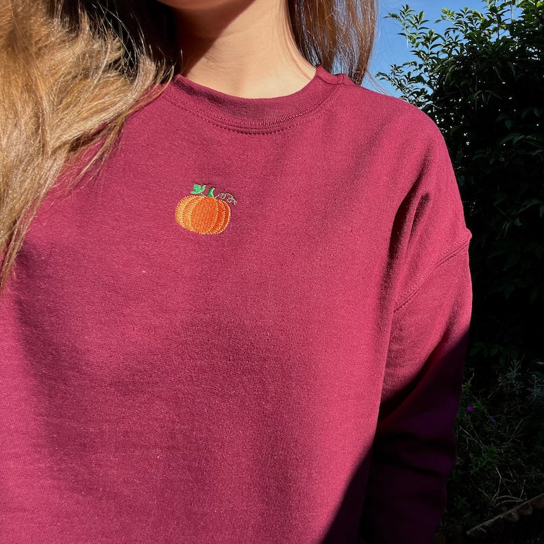 Embroidered Mini Pumpkin Halloween Sweatshirt Crewneck Sweatshirt All Over Print Sweatshirt For Women Sweatshirt For Men Sws2471