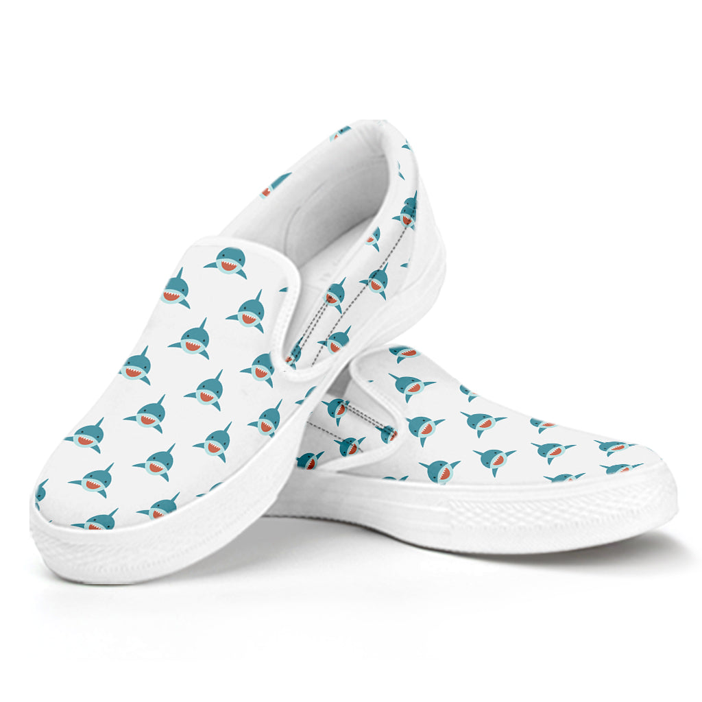 Smiley Shark Pattern Print White Slip On Shoes