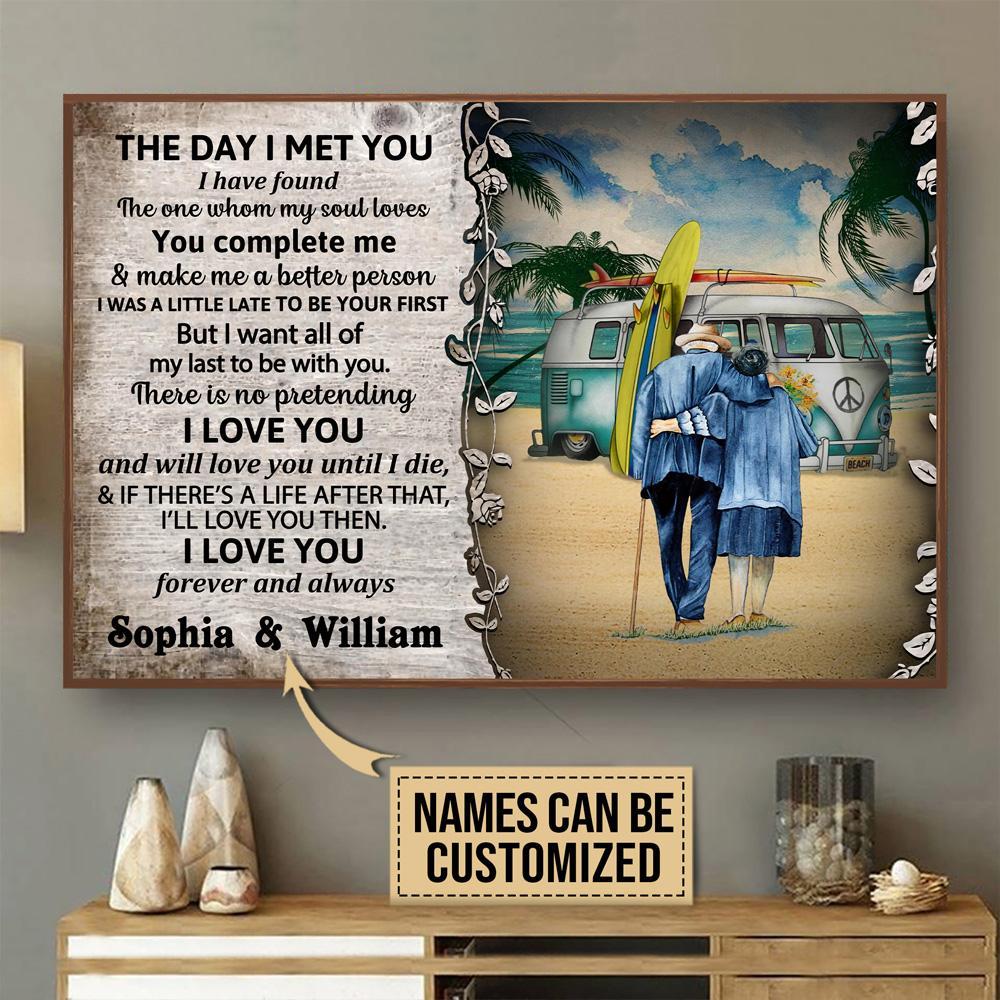 Personalized Surfing Old Couple The Day I Met Customized Poster