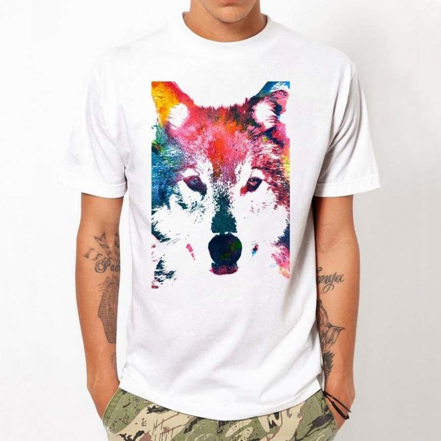 2017 men’s fashion short sleeve  wolf printed t-shirt Harajuku  tee shirts Hipster O-neck  tops