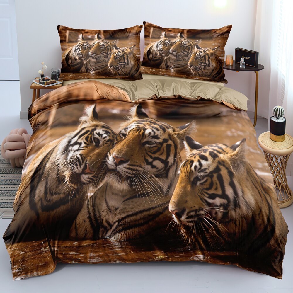 3D Digital White Thinking Tiger Bed Linen Blanket Cover Set Twin Queen King Size Bedding Set Soft Duvet Covers