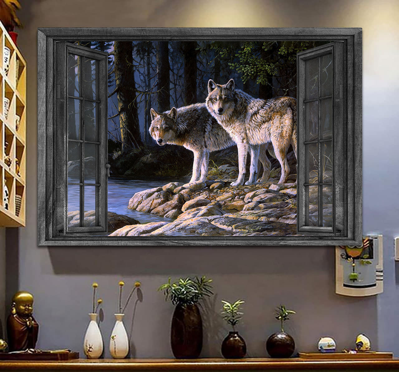 Wolf Couple 3D Wall Art Painting Art 3D Wild Animals Home Decoration Gift Idea Birthday