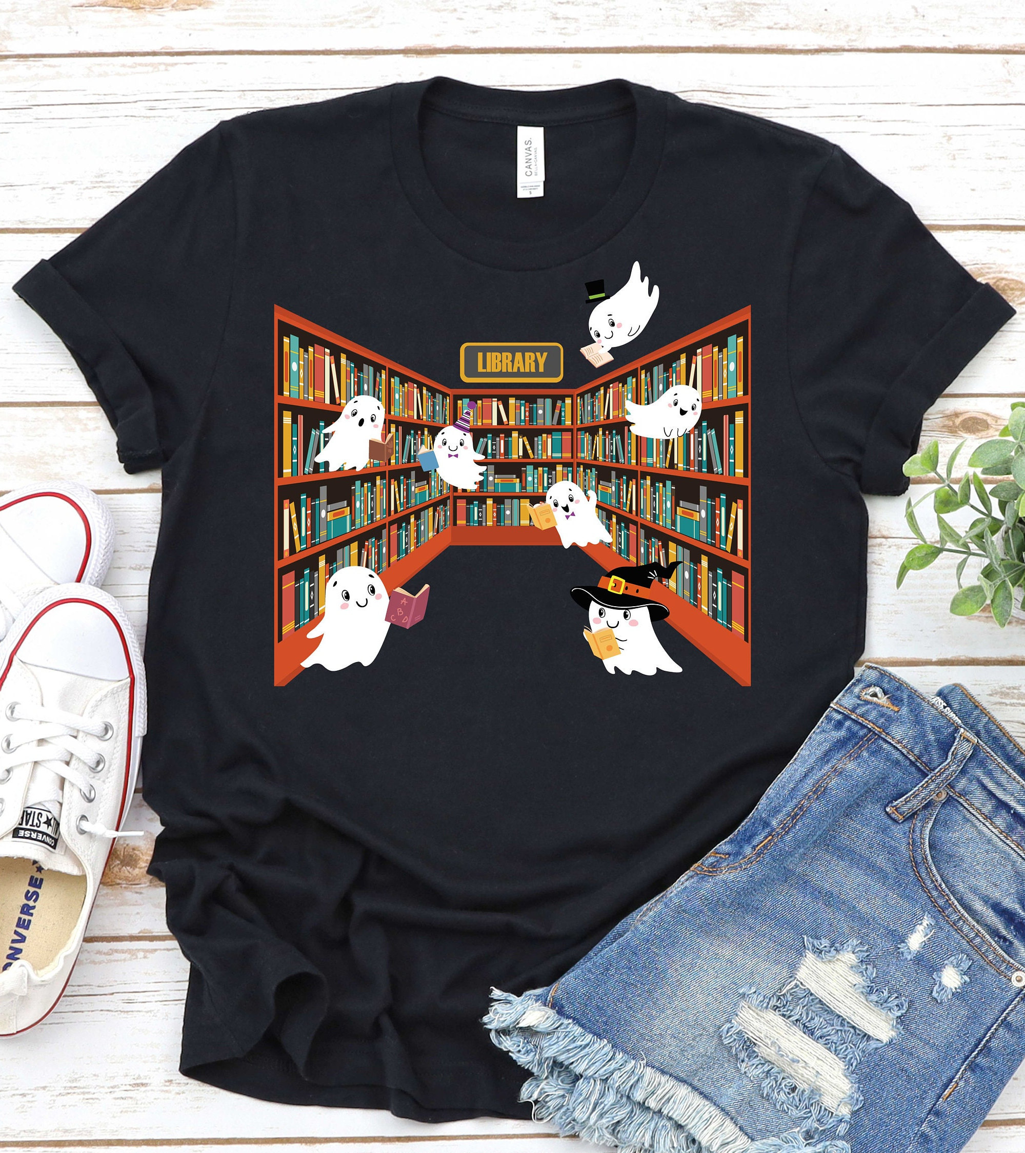 Ghost Reading Shirt, Book Lover,Teacher Halloween Shirt,Bookish Shirt,Halloween Library Shirt,Halloween School Party,Halloween Reading Shirt Anlibuy Fashion