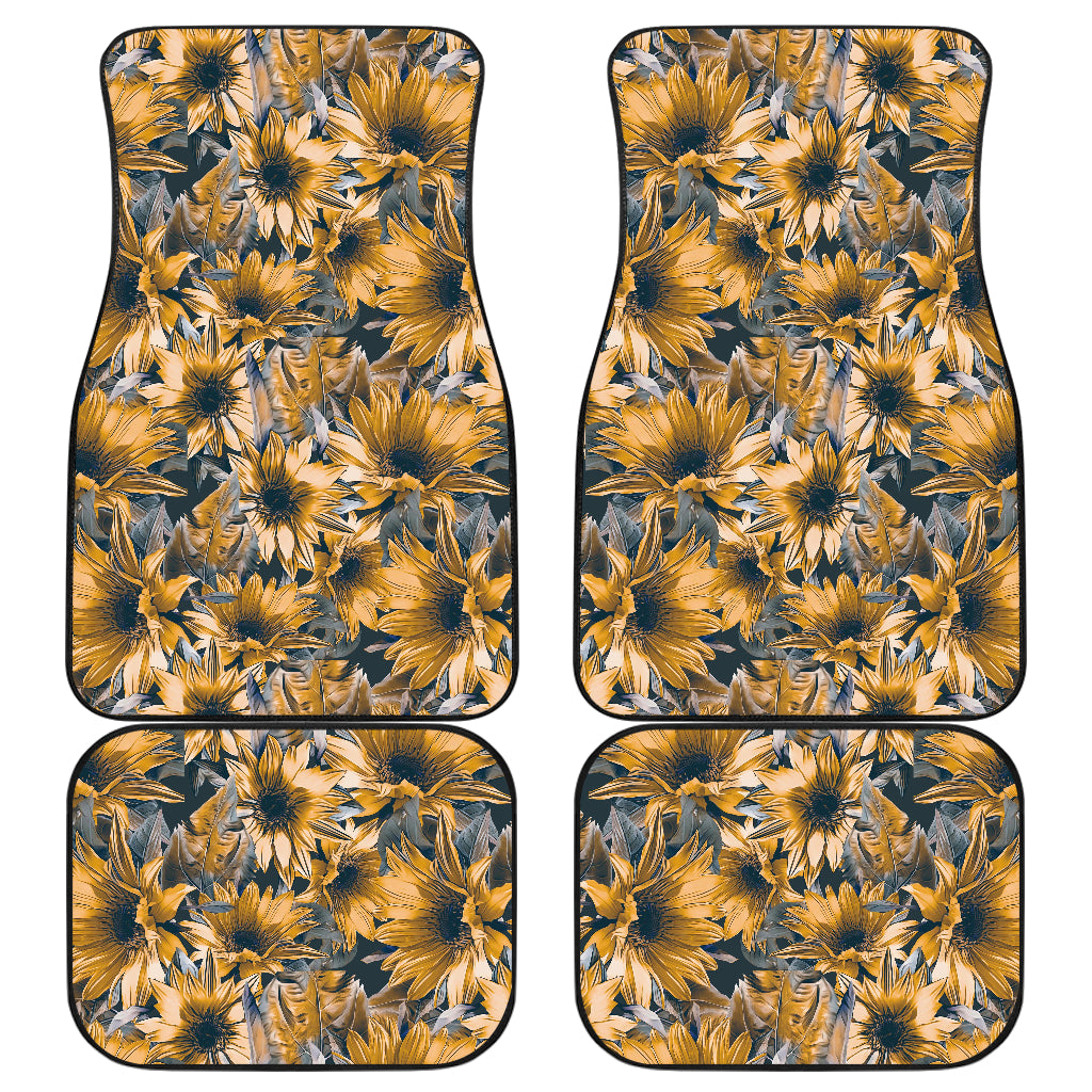 Vintage Sunflower Pattern Print Front And Back Car Floor Mats, Front Car Mat