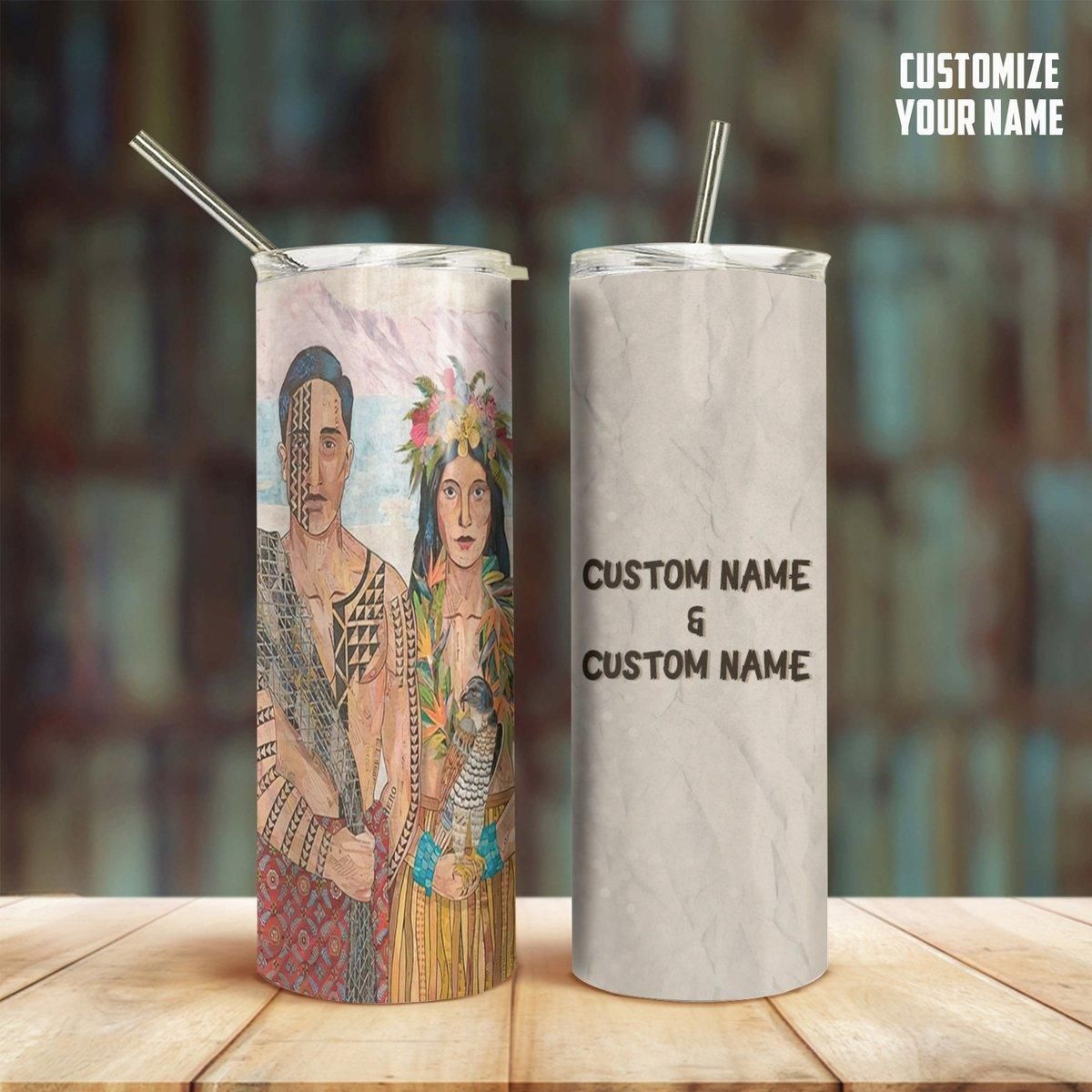 Mysticlife Mysticlife 3D Hawaiian Couple Custom Name Tumbler