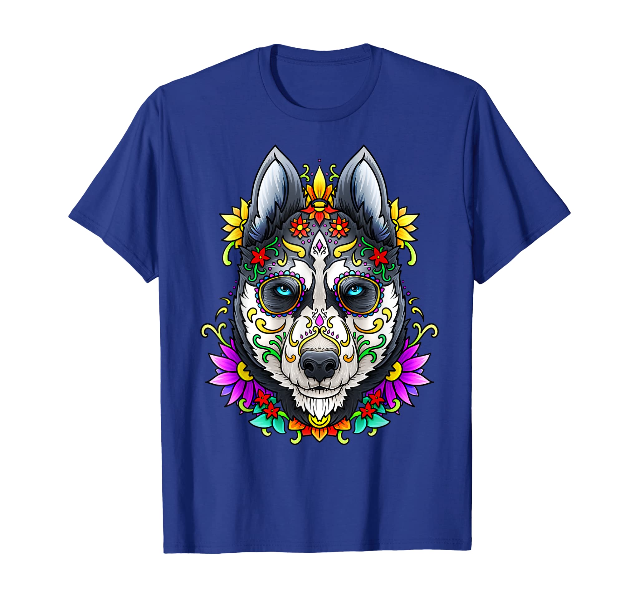 Alaskan Husky Dog Shirt Sugar Skull Day Dead Dia de Muertos