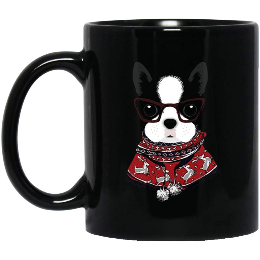 Boston Terrier in a Ugly Christmas Sweater Mug 11 oz 15 oz Black Mug