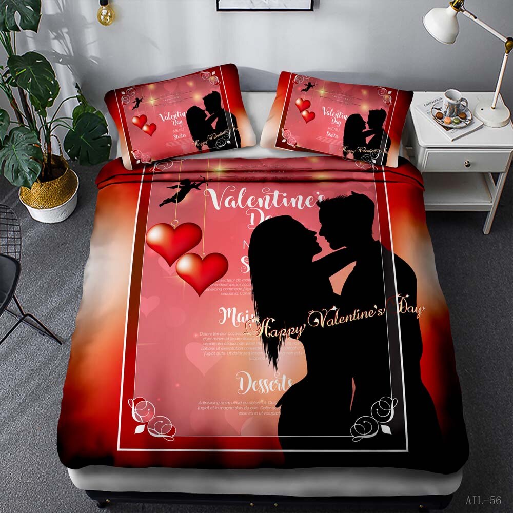 3D Love Pattern Bedding Sets Romantic Duvet Cover Wedding Valentine’S Day Bedspread Bedclothes Decor Home