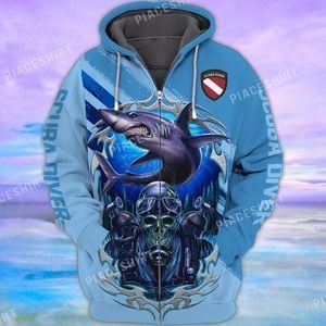 Skull Scuba Diver Deadly Shark Cool 3D Full Print Zipper Hoodie