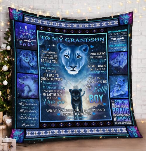 To My Grandson, I Will Be There To Support You, Lion, Gift For Grandson, Fleece Blanket