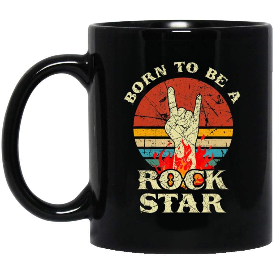 Born To Be Rock Star Hand Horns Vintage Retro Coffee Mug