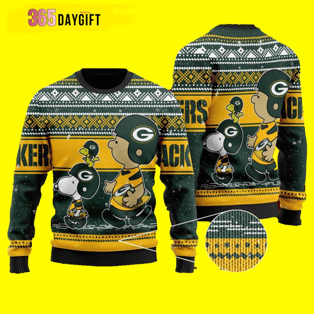 Snoopy Lover Green Bay Packers Gift For Fan Ugly Wool Sweater Christmas