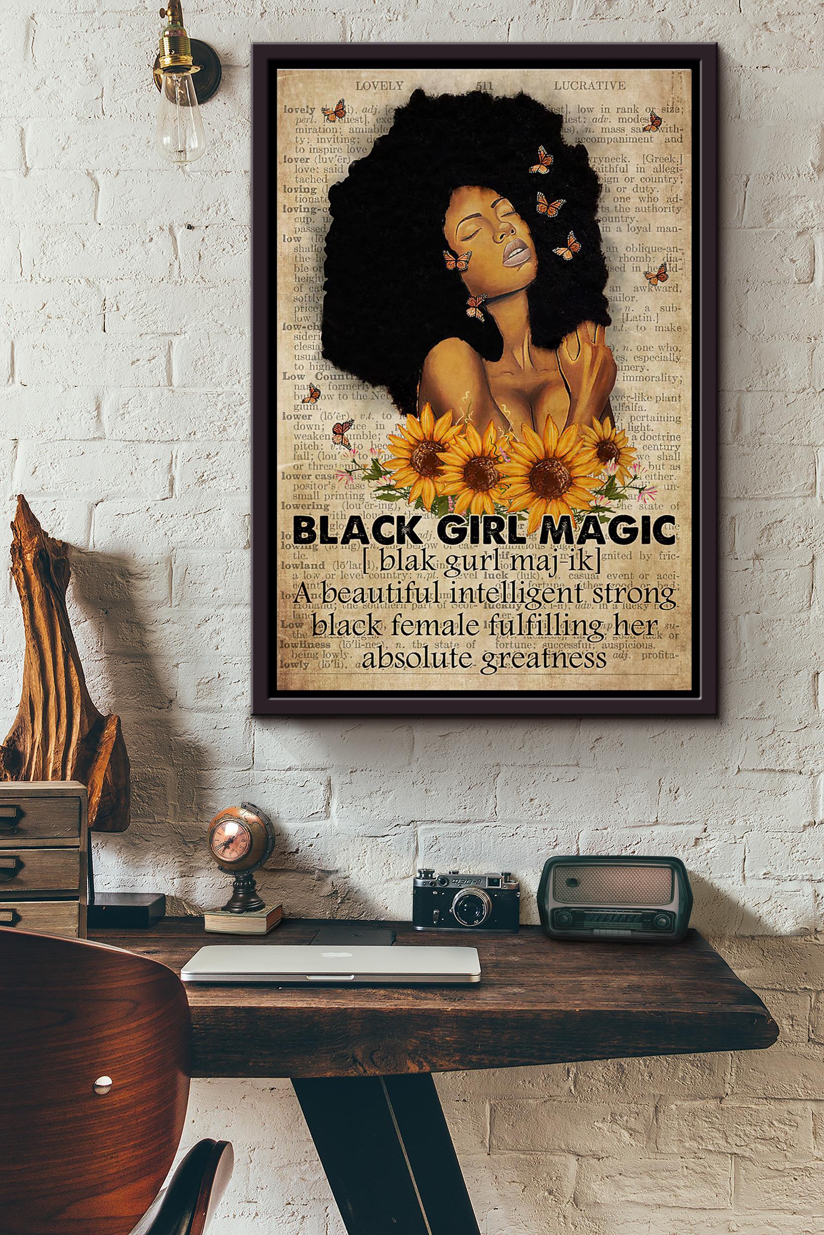 Black Girl Magic A Beautiful Intelligent Strong Fulfilling Her Absolute Greatness Dictionary Poster Framed Matte Canvas