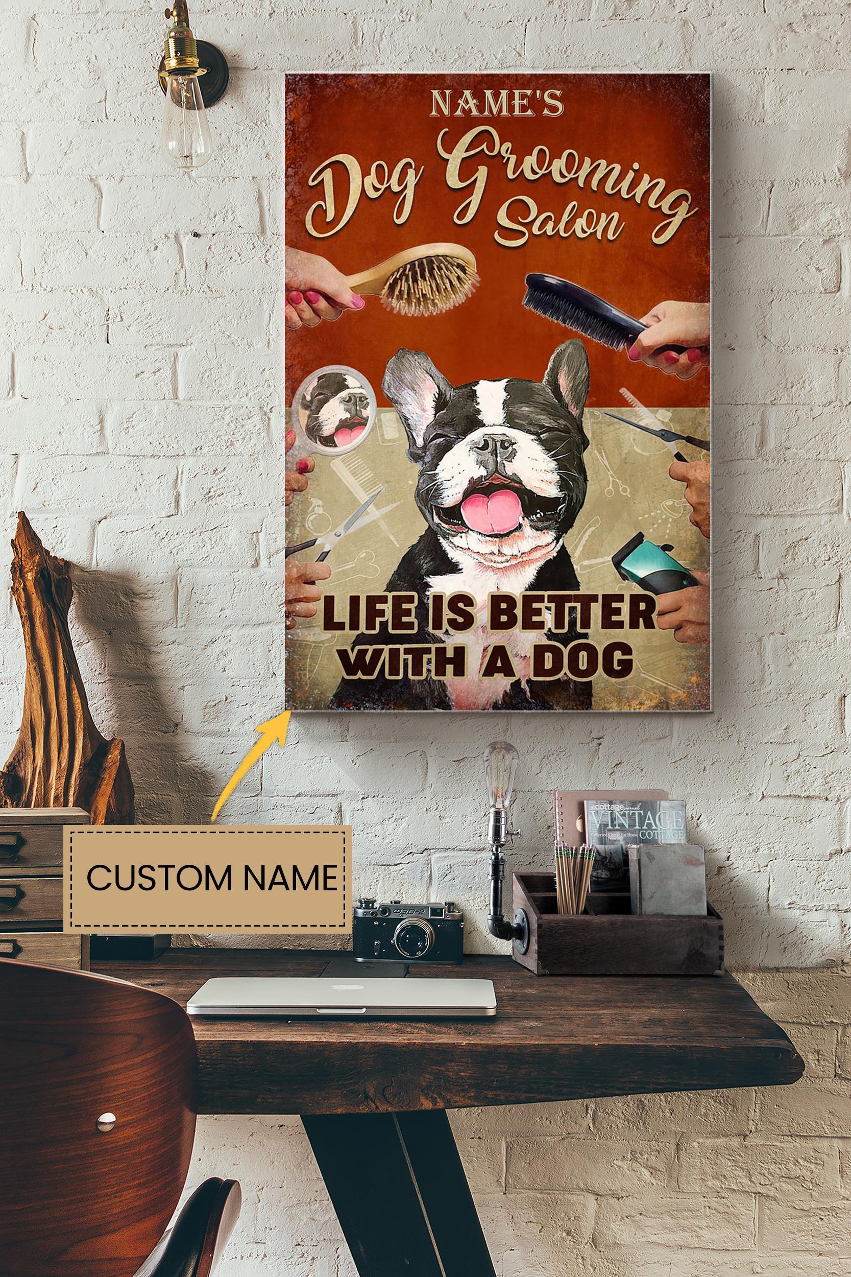 Dog Grooming Salon Personalized Poster – Animal Wall Art – Gift For Dog Lover Dog Foster Puppy Fan Pet Shop Decor Wrapped Canvas