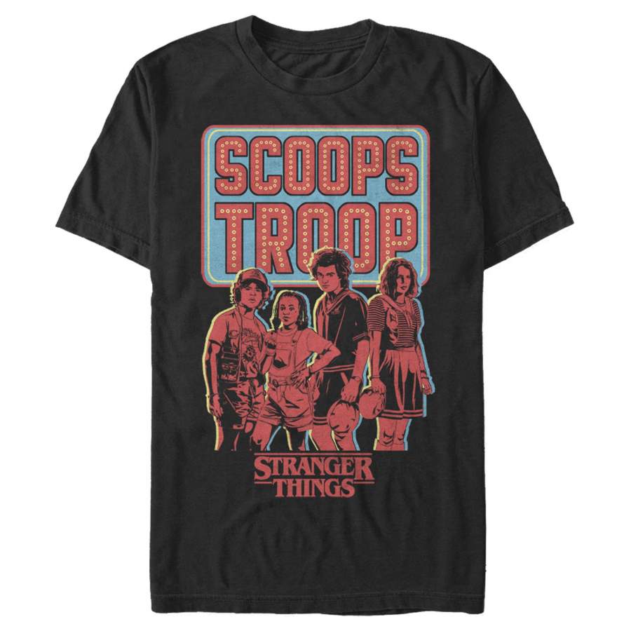 Stranger Things Men’s Scoops Troop Character Pose  T Shirt