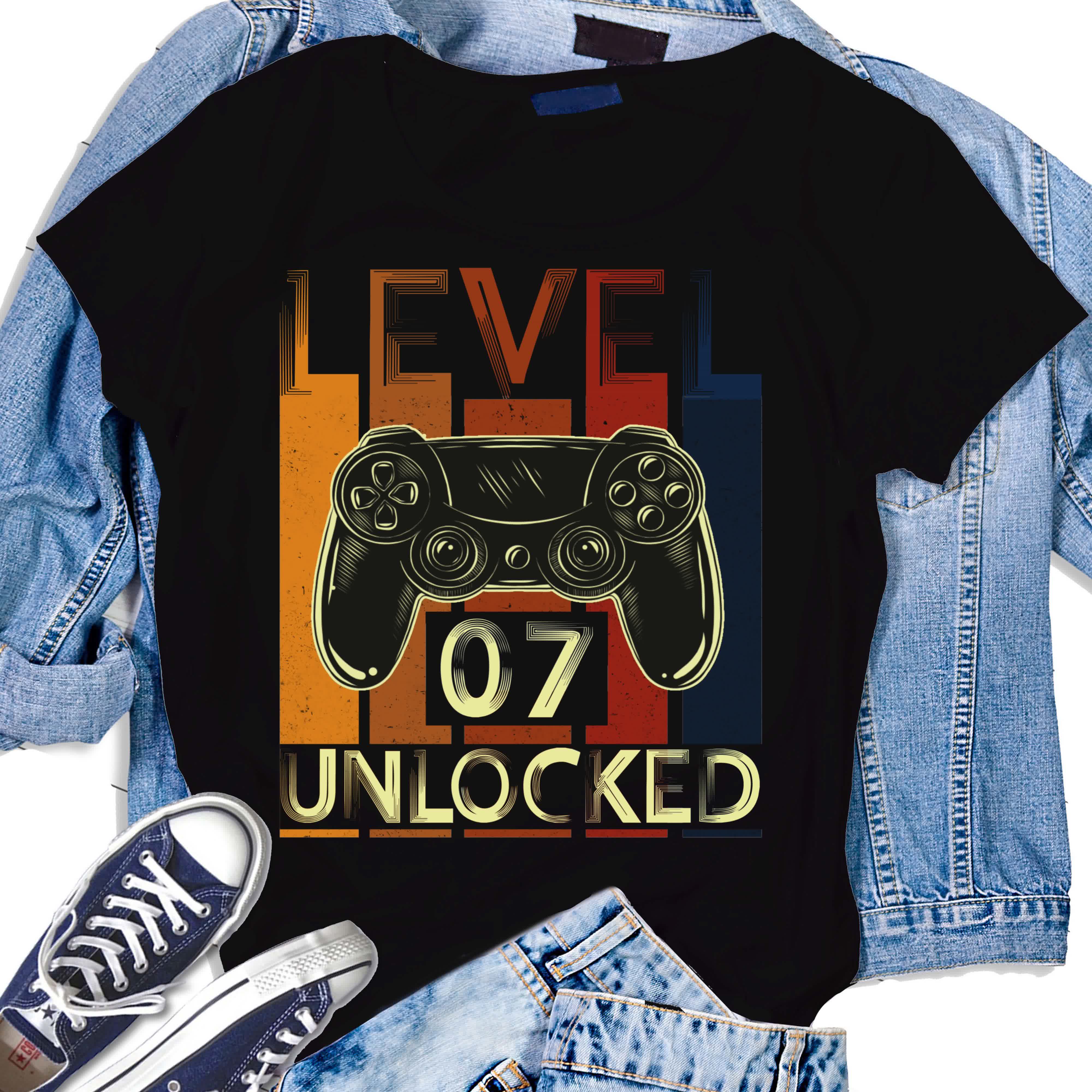 Birthday Kid Tshirt Gaming Level 07 Unlocked VIntage Tshirt Personalize Gifts