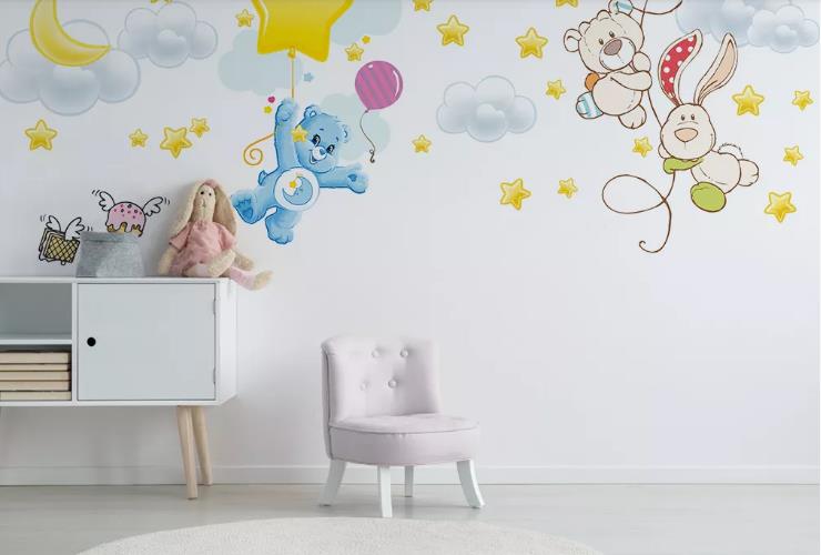 3D Hand Drawn Animal Star Moon Cloudwall Mural Wallpaper Lqh 181