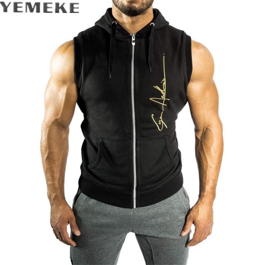Men Sleeveless Hoodies Fashion Casual Hooded Sweatshirt Men Hoodie Men’s Sportswear High Quality Black