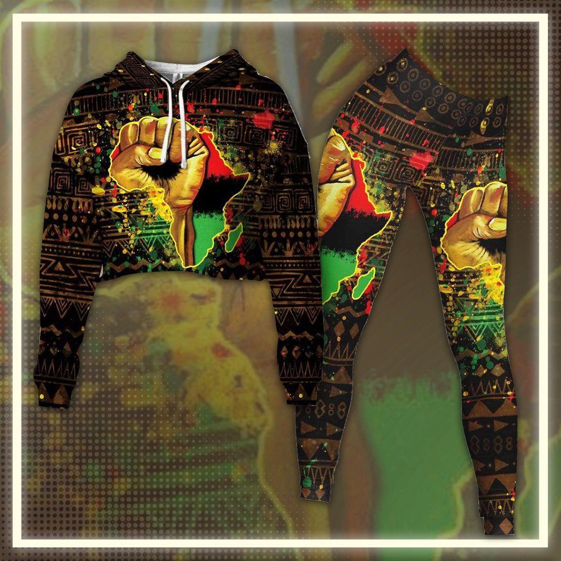 Black Power Cropped Hoodie & Leggings Set