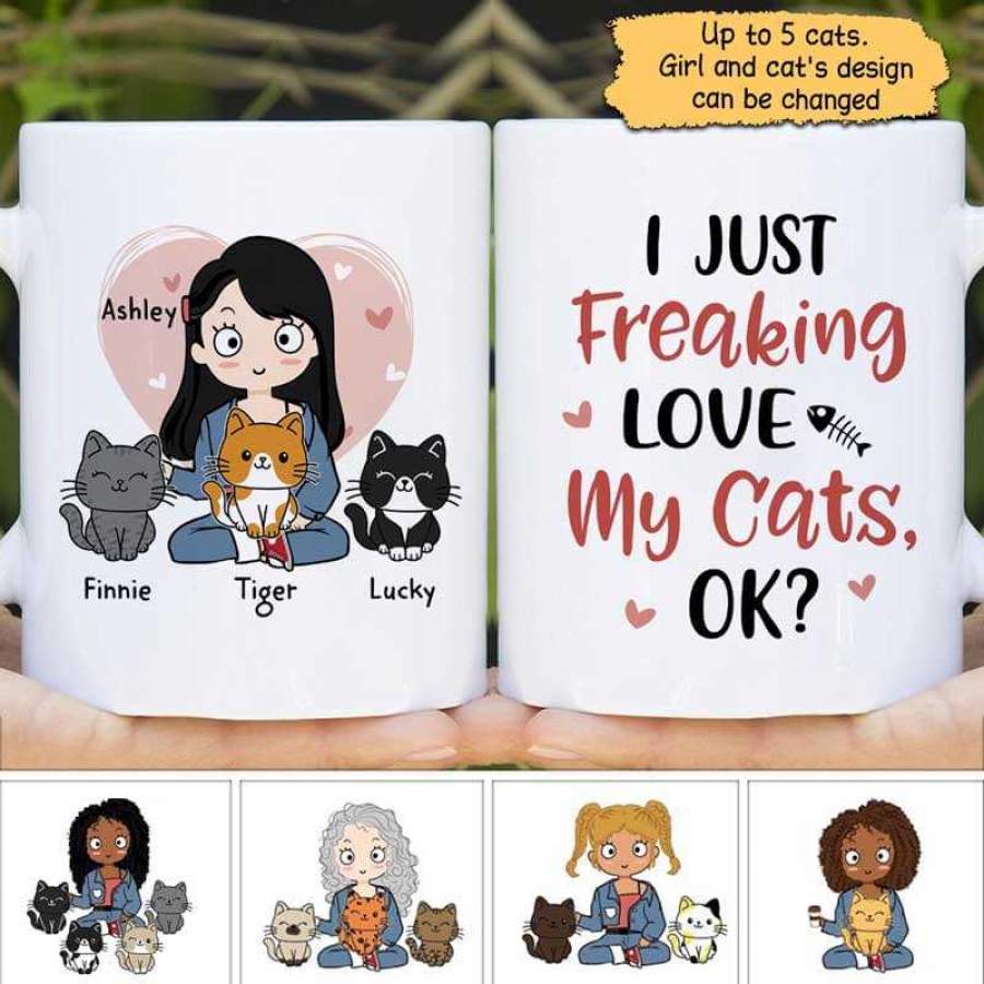 Freaking Love Cats Chibi And Sitting Cat Personalized Coffee Mug