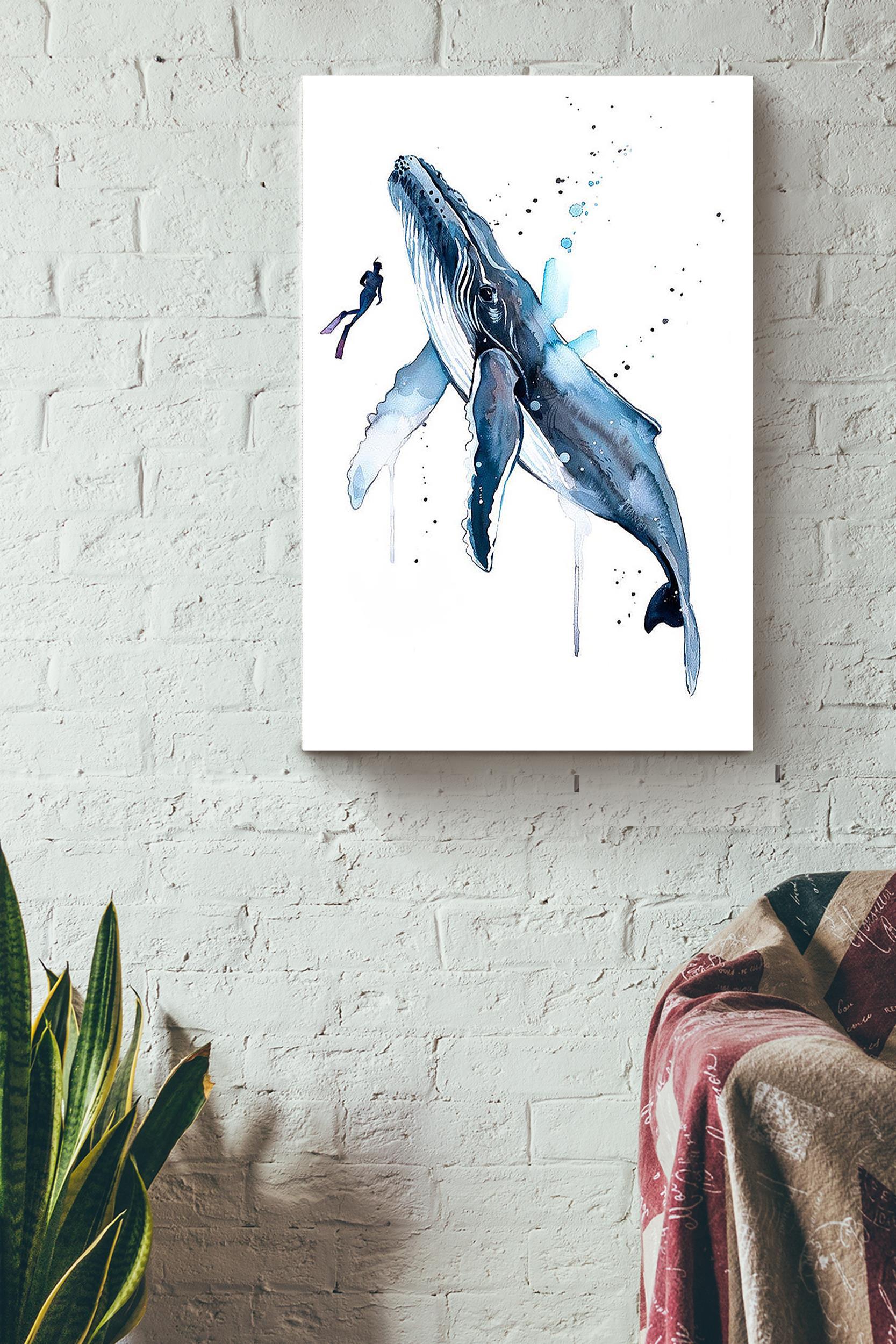 Freediver With Humpback Whale Watercolor Wall Art Gift For Home Decor ...