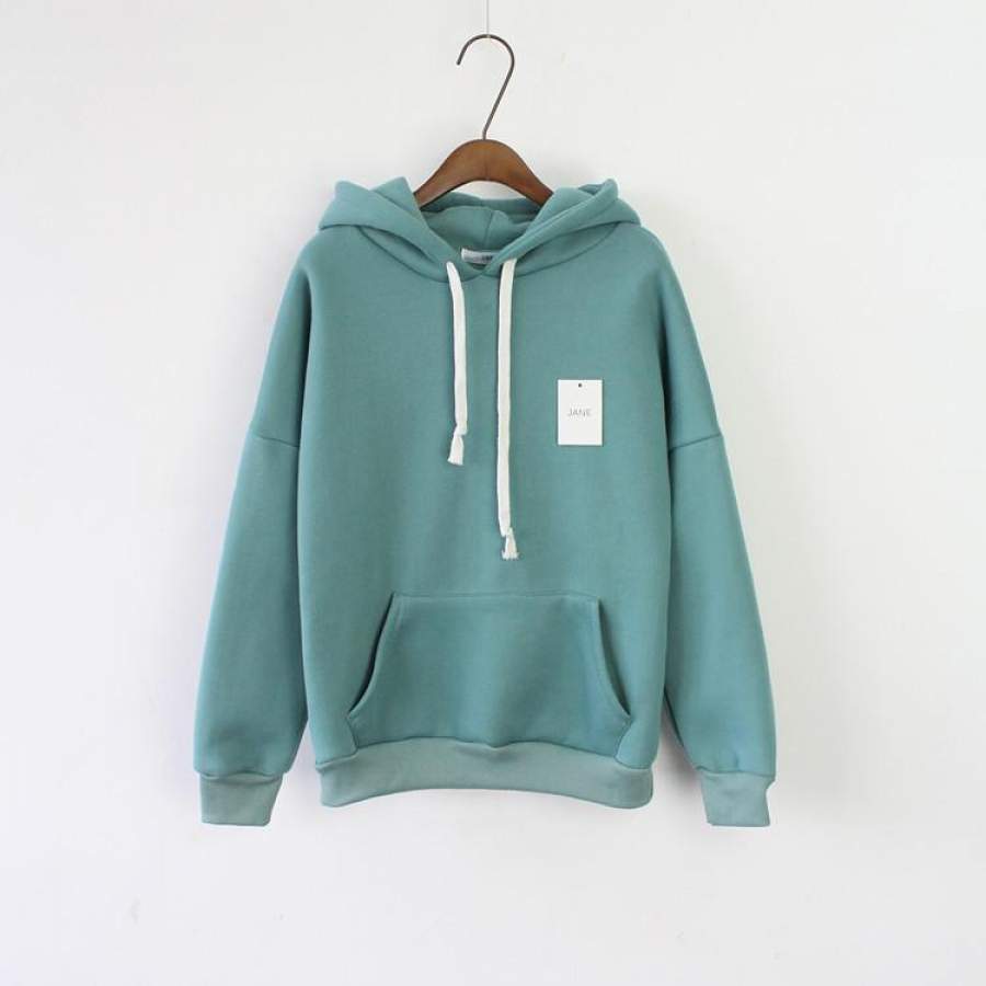 Women’s Long Sleeve Green Casual Harajuku Winter Hooded Sweatshirt Pocket Design Pullover Hoodie