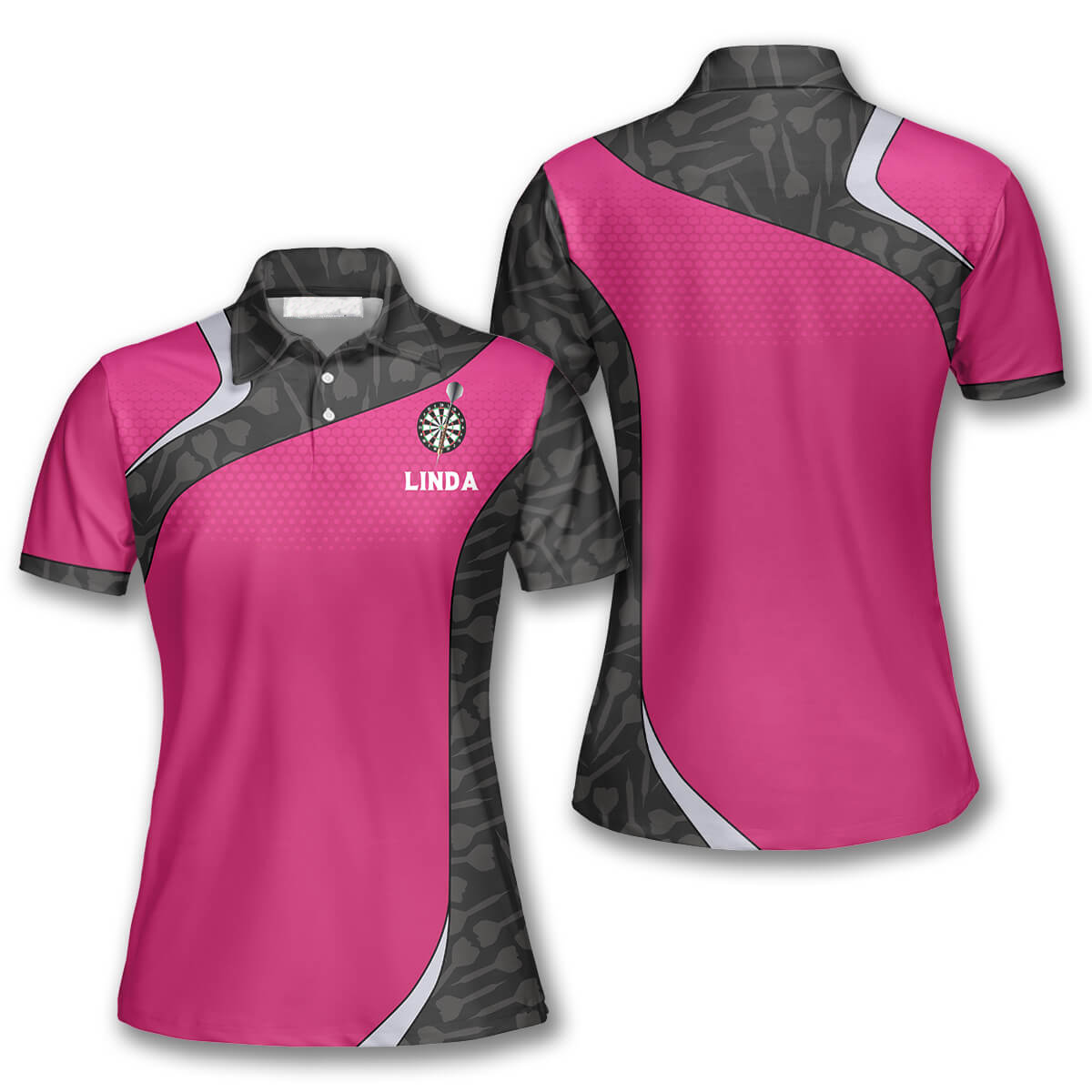 Dart Arrows Black Pink Custom Darts Shirts For Women, Personalized Name Dart Polo Shirt