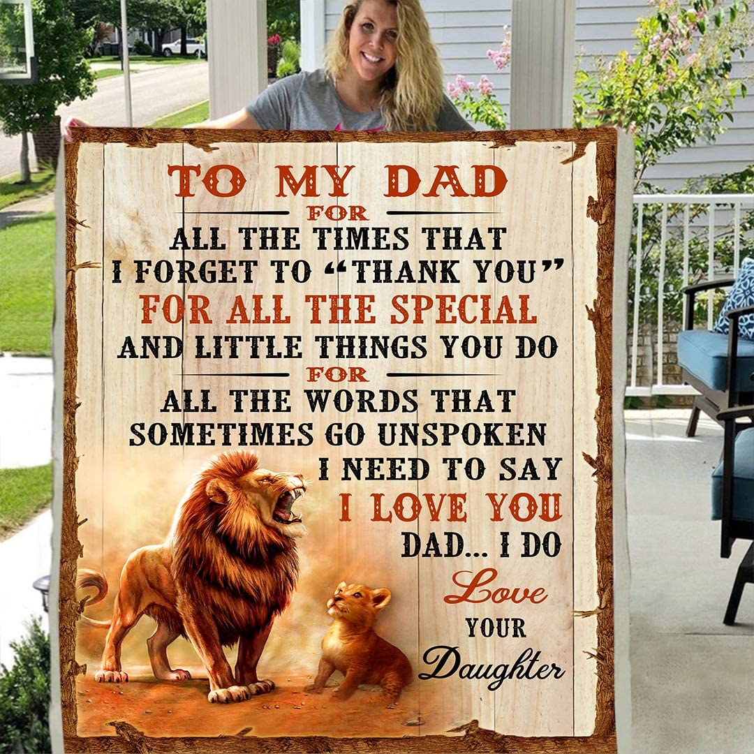 to My DAD Love Your Daughter Lion 3D Custom Fleece Photo Blanket Father’s Day Birthday Gift