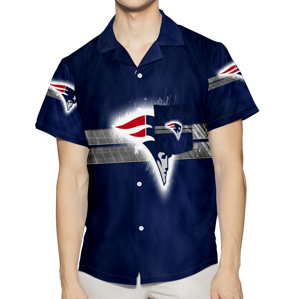 New England Patriots Navy 3D All Over Print Summer Beach Hawaiian Shirt With Pocket