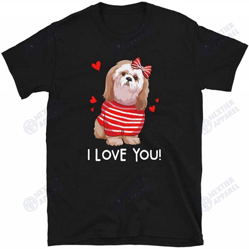 Cute Shih Tzu Puppy Red Bow Valentine’s Day Unisex T-shirt