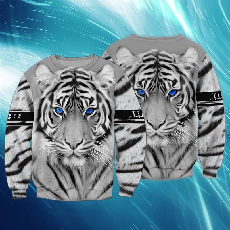 White Tiger Blue Eyes Cool 3D Full Print Sweatshirt