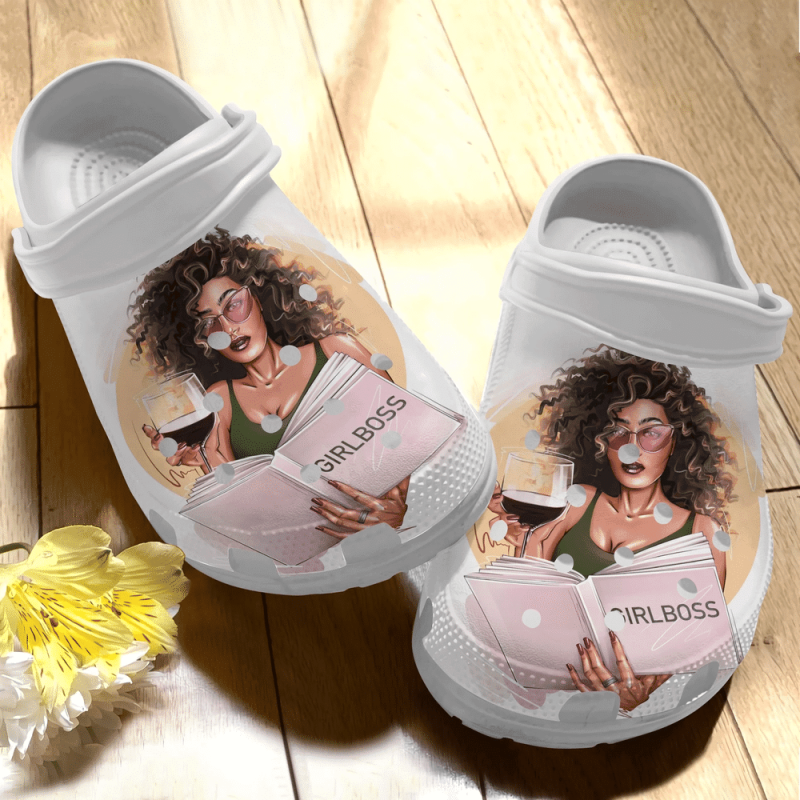 Black Girl Loves Book And Wine Gift For Lover Rubber clog Shoes Comfy Footwear