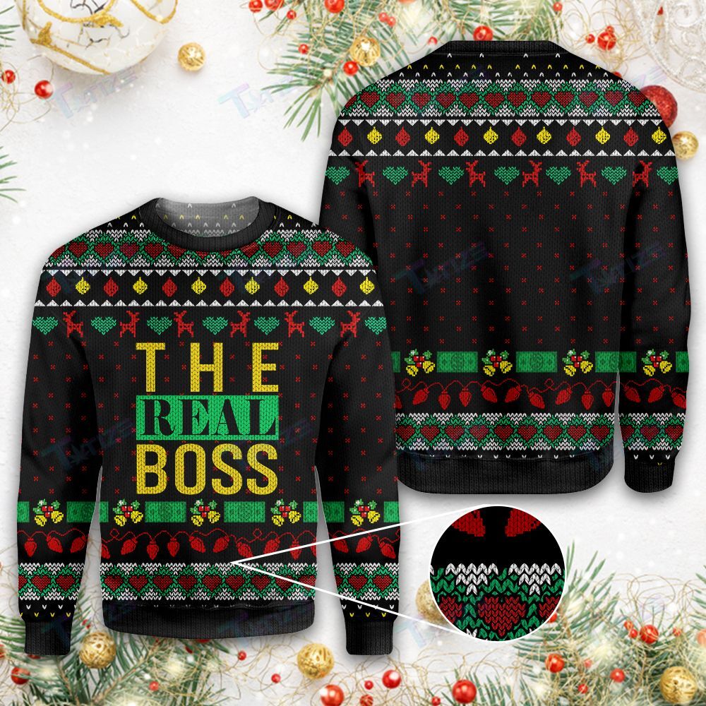 The Boss The Real Boss Couple Christmas Matching Ugly Sweater