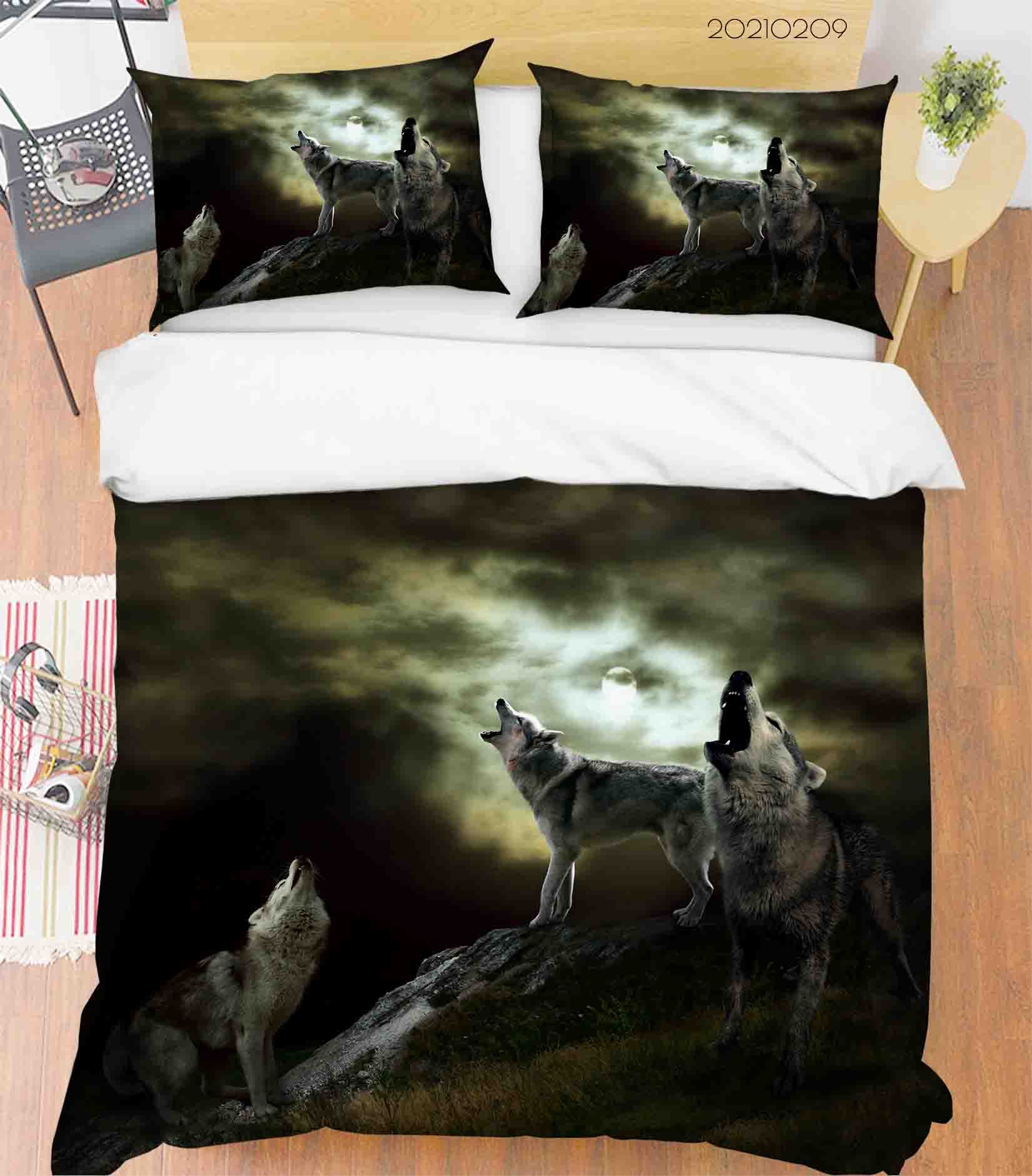 3D Animal Wolf Moon Night Quilt Cover Set Bedding Set Duvet Cover Pillowcases 288