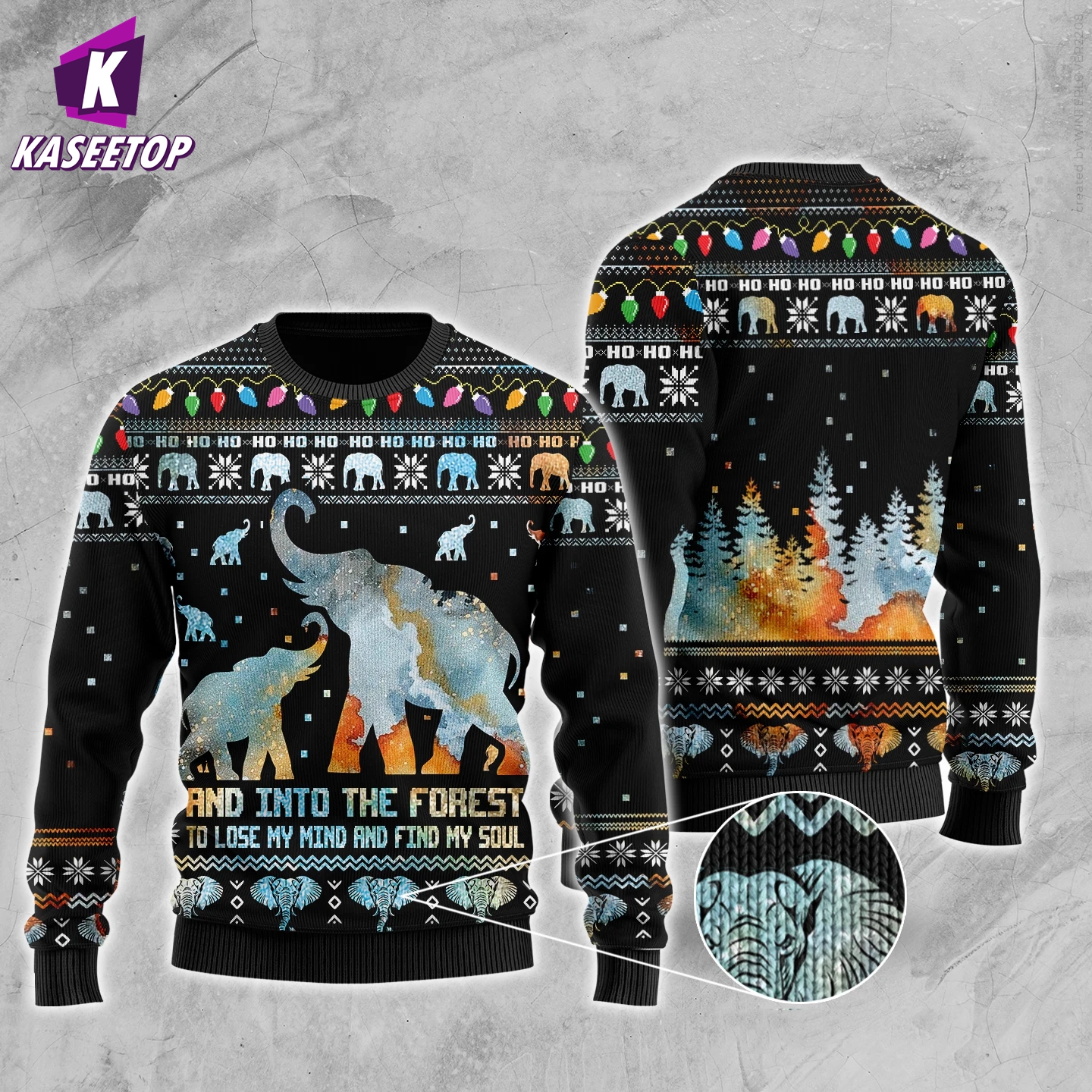 Men Women Into The Forest Elephant Ugly Christmas Sweaters Xmas Happy Knitting Long Sleeve Jumpers 3D Print Crewneck Sweatshirt alx