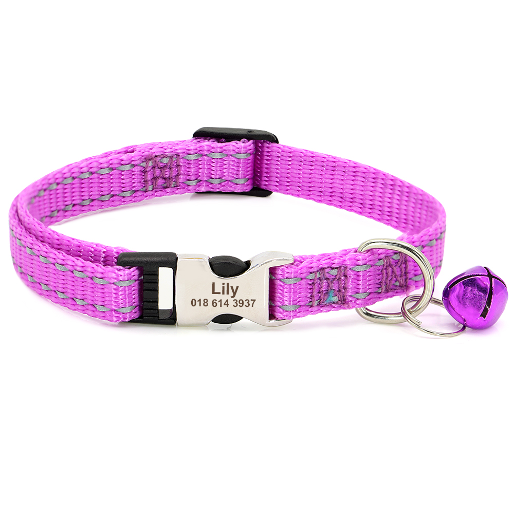 New Custom Cat Collar Reflective Kitten Puppy Collars with Bell Personalized Pet Cats Collar Necklace Accessories 19cm to 30cm alx