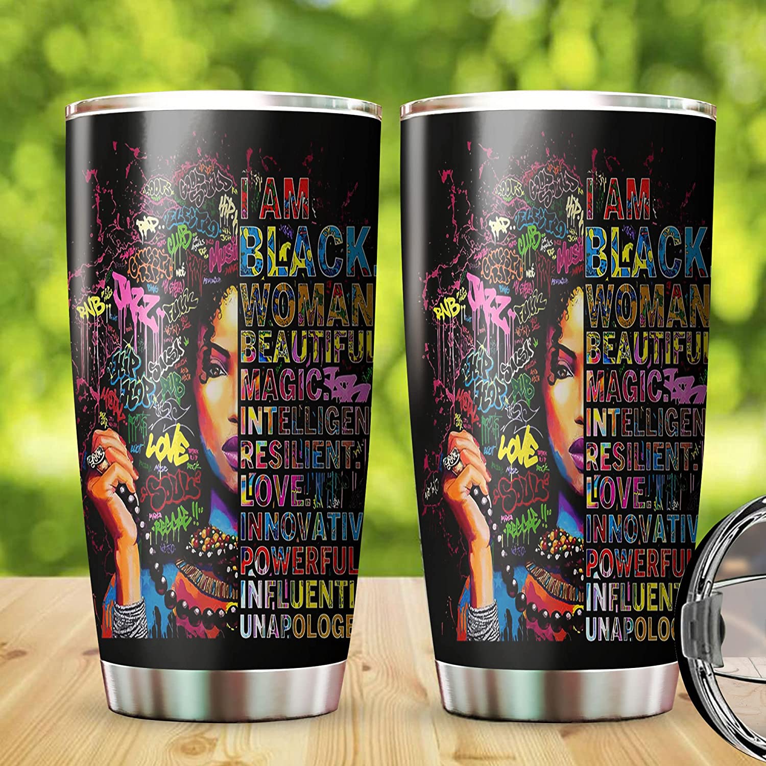 Personalized I Am Black Woman Tumbler, Black Queen Tumbler, She Beautiful Intelligent And Powerful Mug, Colorful Mug, Afro Women Wine Tumbler, Gift For Black Girl