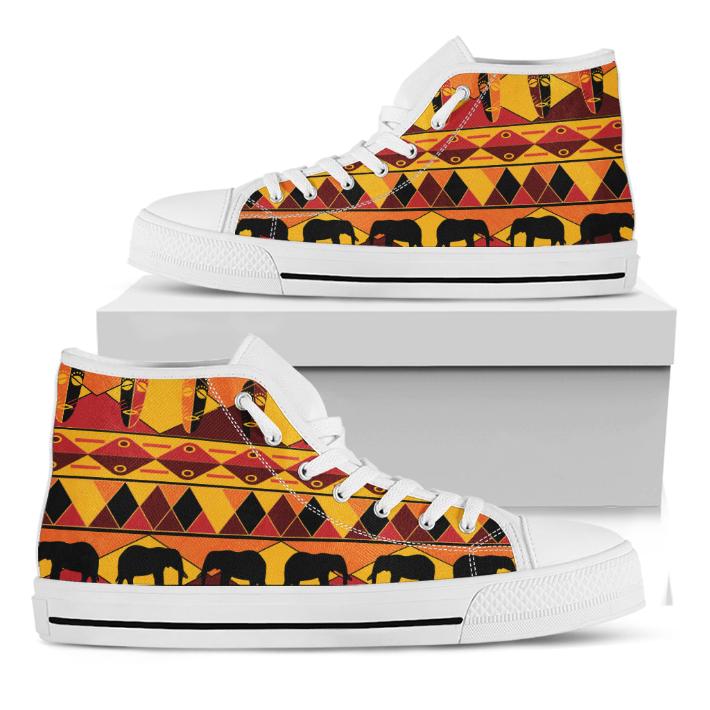 Sunset African Tribal Pattern Print White High Top Shoes