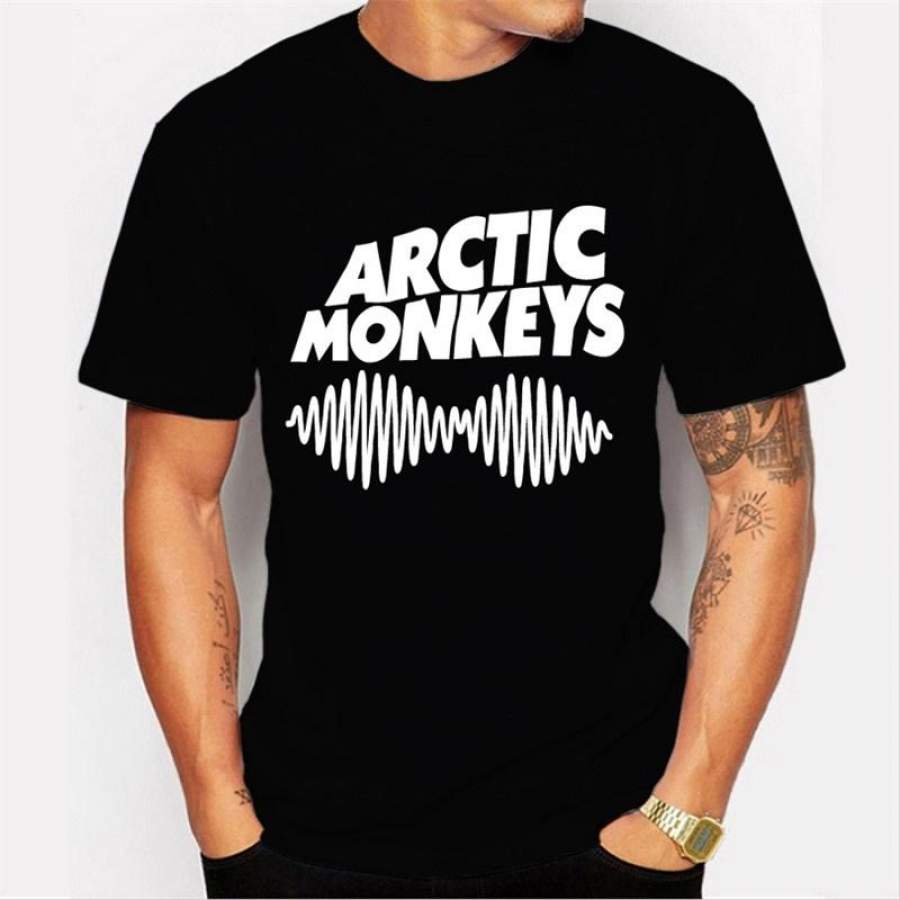 Cool Men Creative Letters Wave Pattern T Shirt Novelty Tops Customize Arctic Monkeys Printed Short Sleeve Tees