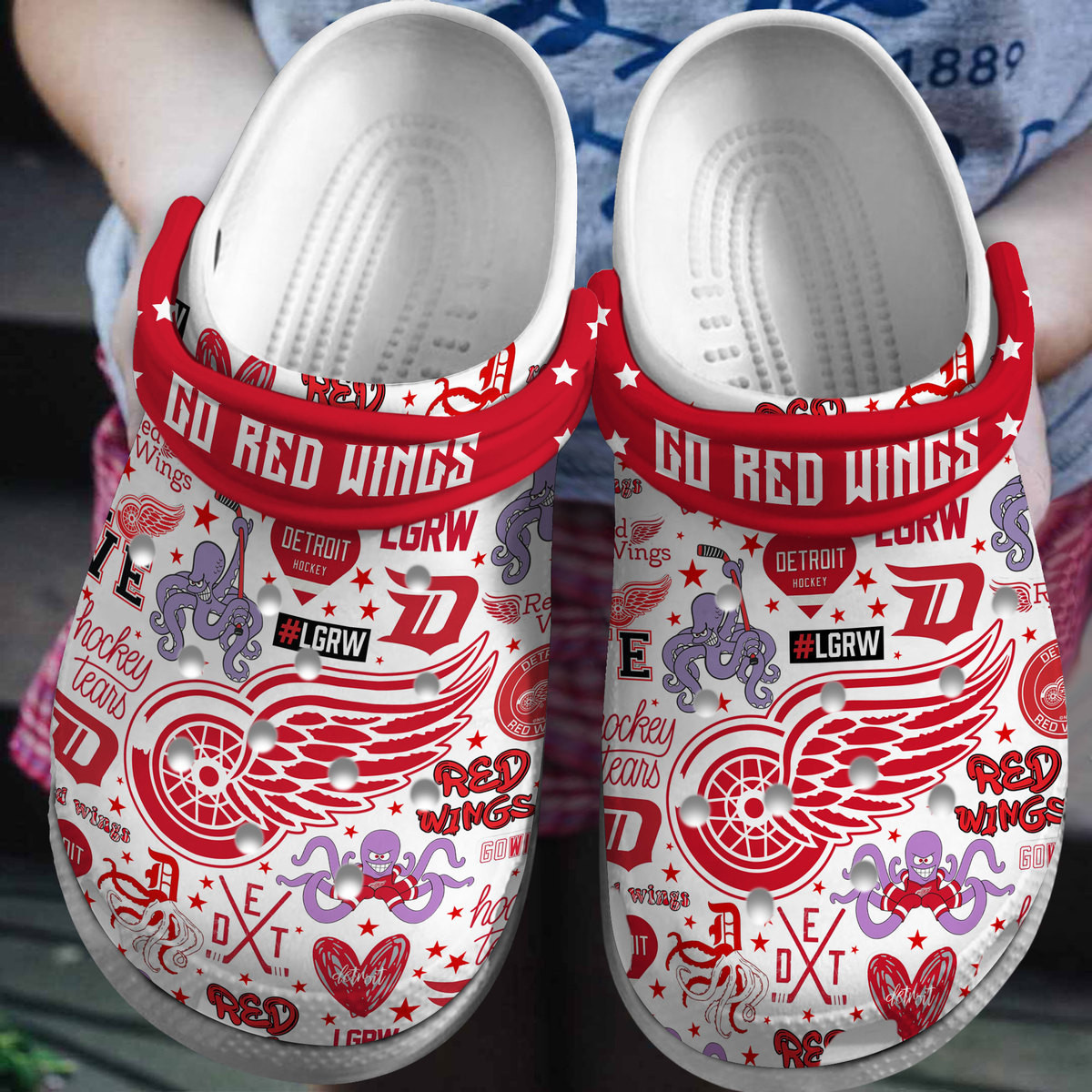 Detroit Red Wings NHL Sport Crocs Crocband Clogs Shoes Comfortable For Men Women and Kids