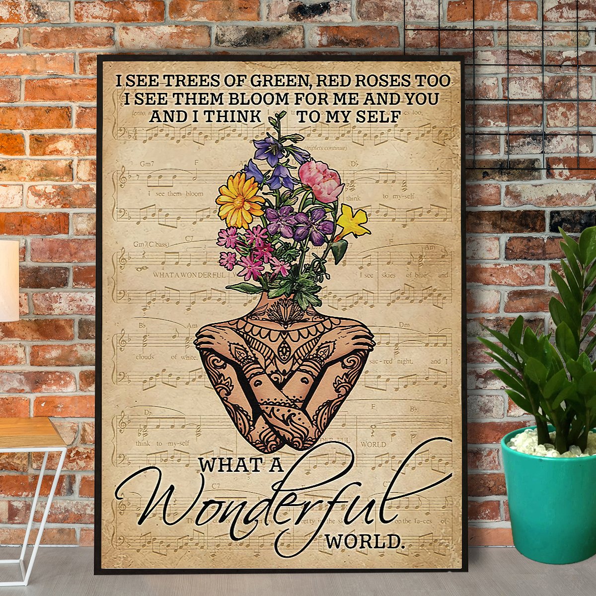 Yoga Flower What A Wonderful World Music Sheet Canvas Prints Poster Wall Art Decor