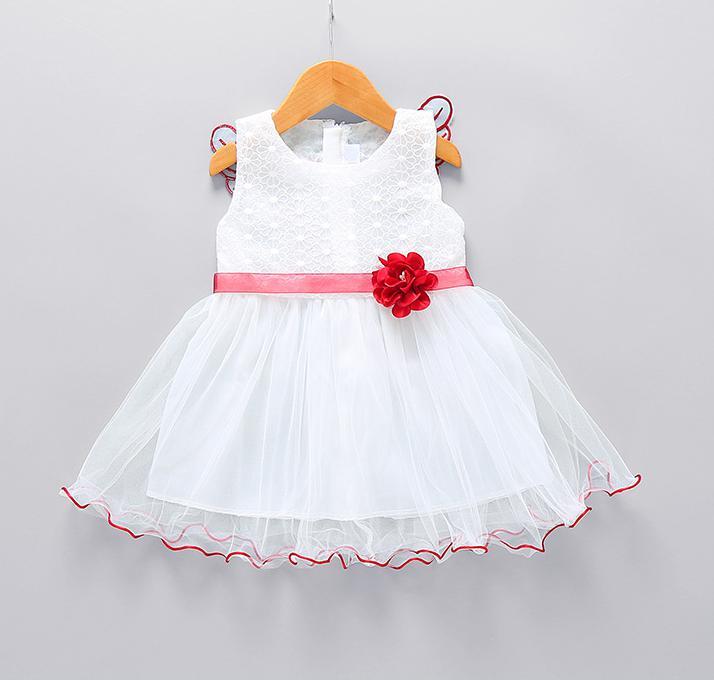 2017 Baby Girl Summer Princess Infant Girls White Lace Flower Wing Lovely Dresses Clothes alx