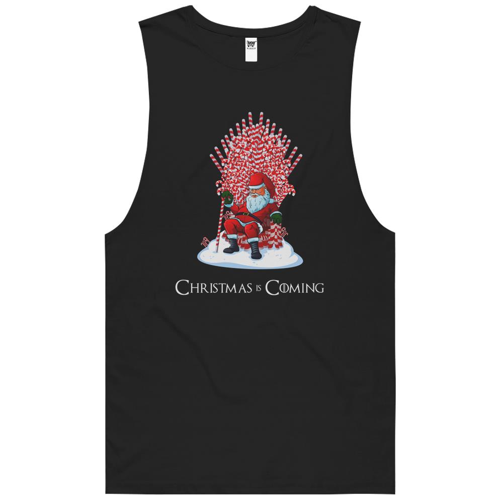 Christmas Is Coming Santa Candy Cane Throne Tank Top