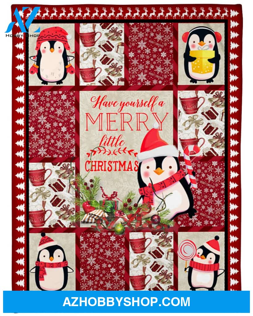 Penguin Merry Little Christmas Fleece Blanket Gift For Penguin Lovers Gift For Friend