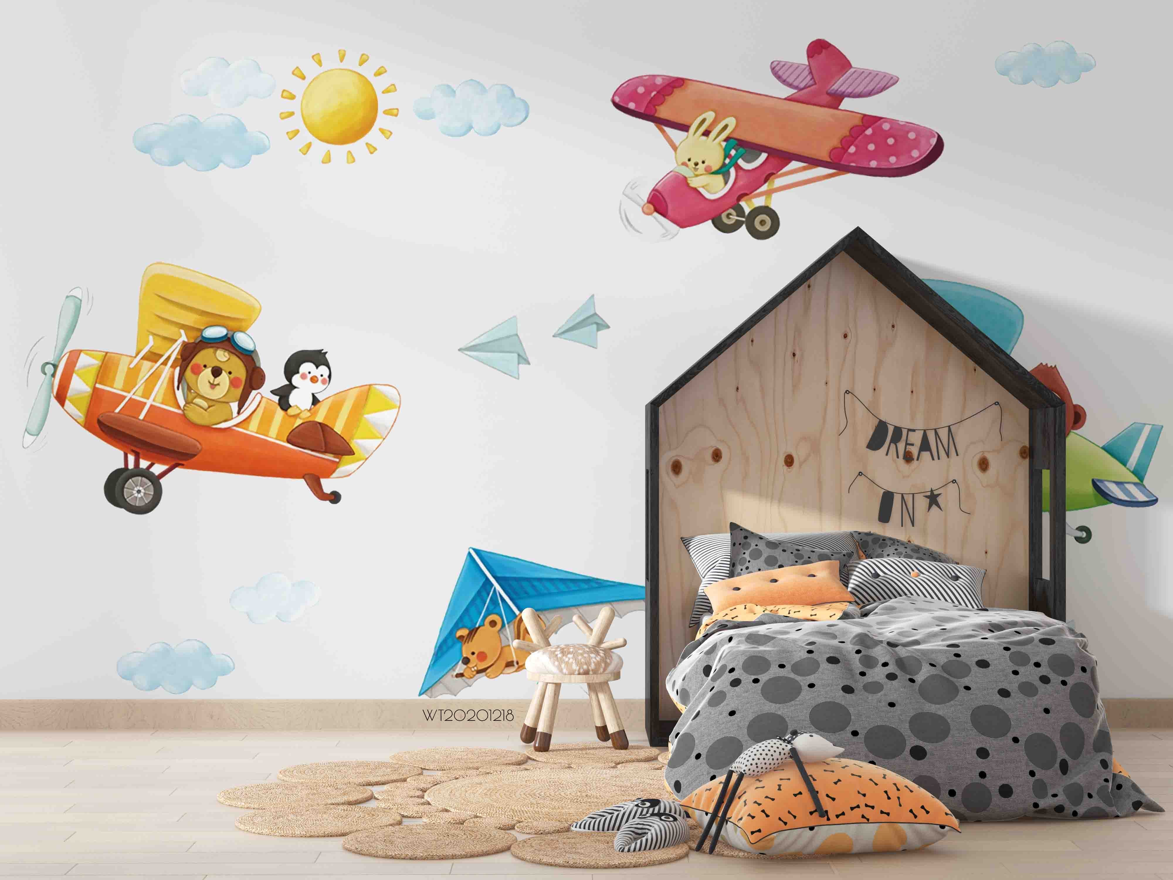 3D Cartoon Animal Bear Airplane Wall Mural Wallpaper Lqh 190